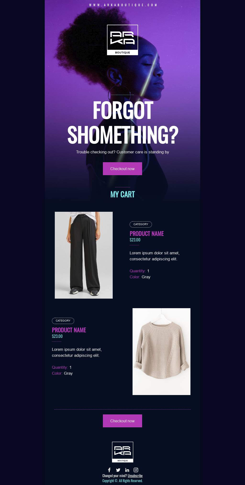 Abandoned cart email template