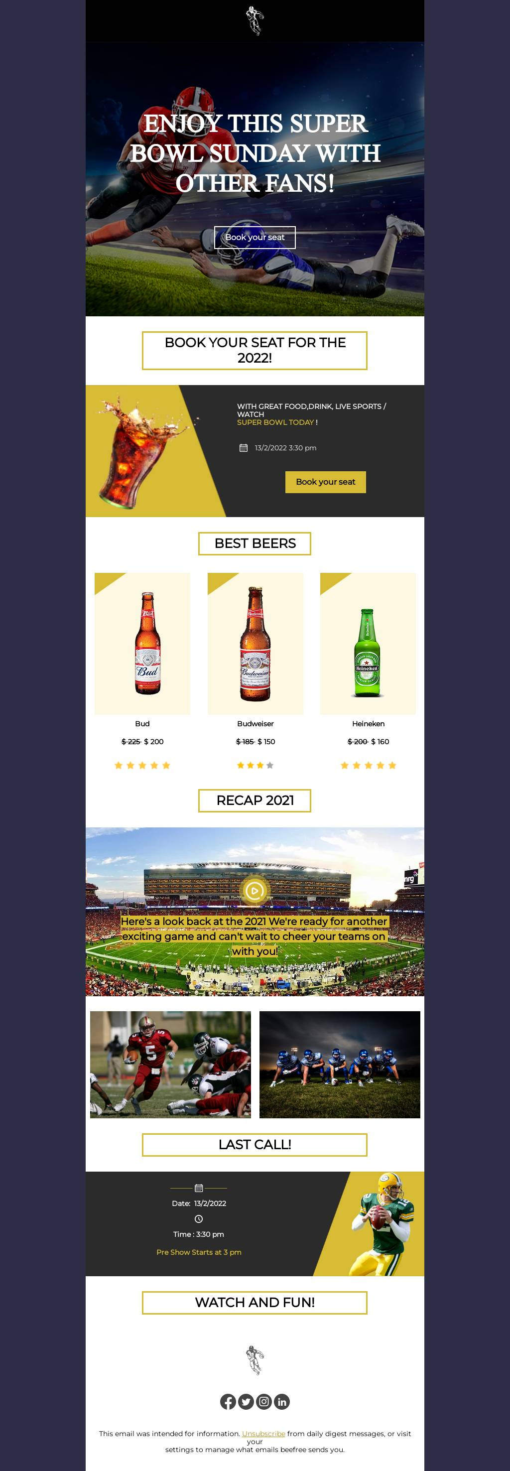Super Bowl viewing party email template