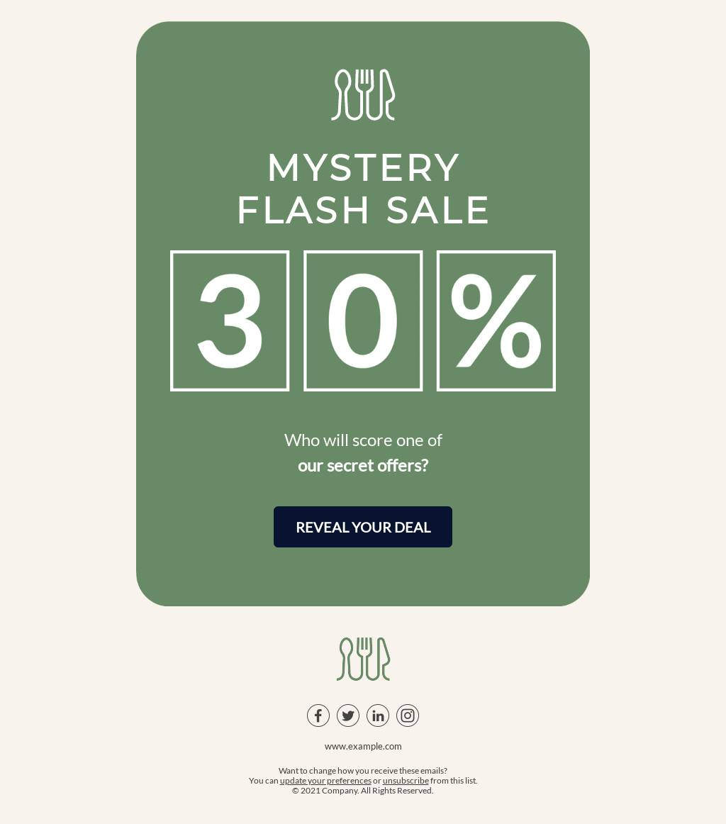 Mystery flash sale email template